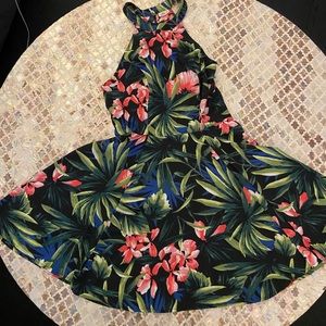 High Neck Tropical Print Dress- Size Small